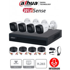 DAHUA KITXVR1B04-I+HFW1200CMA- Kit de 4 Canales de 2 Megapixeles con Audio/ DVR Cooper-I WizSense/ Con IA/ H.265+/ 4 Camaras Metalicas con Microfono Integrado/ 4 Ch+ 1 IP o Hasta 5 Ch IP/ 4 Ch SMD Plus/ Busqueda Inteligente/ Accesorios Incluidos/