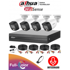 DAHUA FULLCOLORKIT-A - Kit de 4 Canales Full Color de 2 Megapixeles con Audio/ DVR Cooper-I WizSense/ Con IA/ 4 Cámaras Full color de 2 Megapixeles con Microfono Integrado/ 4 Ch + 1 IP/ 4 Ch SMD Plus/ Accesorios Incluidos/ Busqueda de Humanos