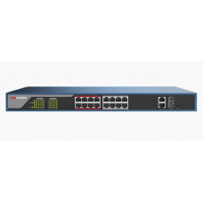 Switch PoE 250 Metros Larga Distancia / Administrable / Configuración WEB / 16 Puertos 802.3at (30 W) 100 Mbps + 2 Puertos Gigabit + 2 Puertos SFP